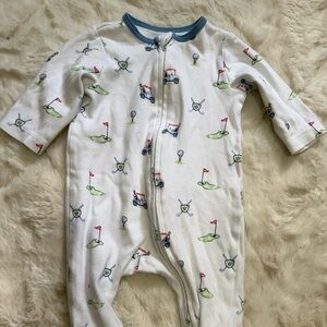 Little Me White and Blue Golf Print Footie